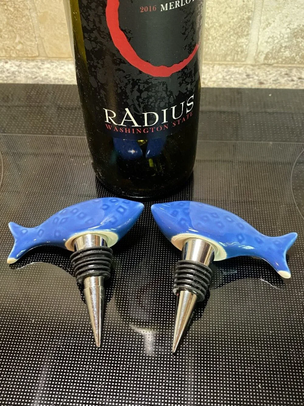 Adorable Blue Whale Wine Bottle Stoppers with Stainless Steel Posts, Qty 2
